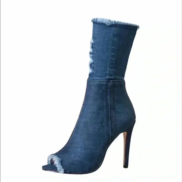 EGO Denim Distressed Stiletto Bootie Size 39 - Picture 1 of 6
